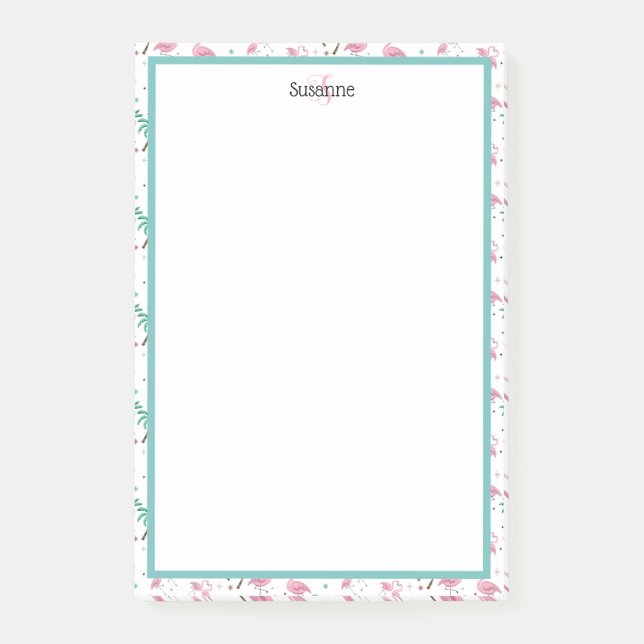 Flamingos and Palm Trees Atomic Style Monogram Post-it Notes (Front)