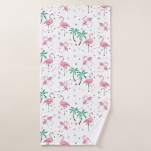 Flamingos and Palm Trees Atomic Style Pattern Bath Towel