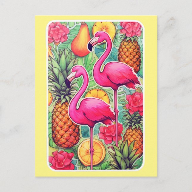 Flamingos and pineapples - Summer tropical card (Front)