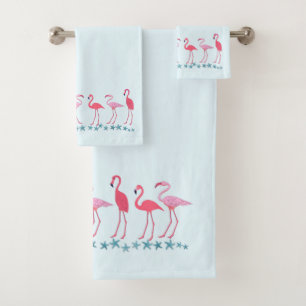 Flamingos and Sea Stars Pale Blue Bath Towel Set