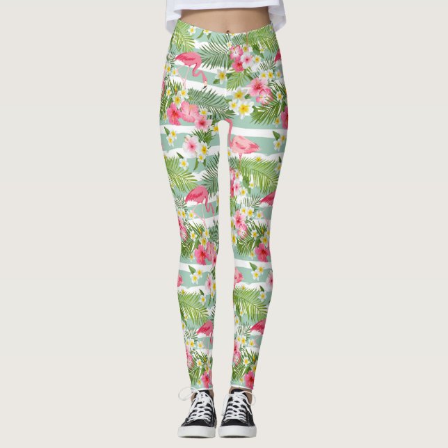 Flamingos And Stripes 2 Leggings (Front)