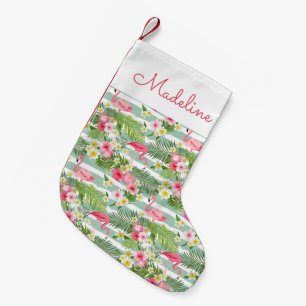 Flamingos And Stripes   Add Your Name Small Christmas Stocking