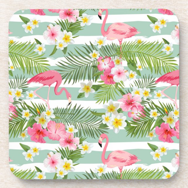 Flamingos And Stripes Coaster (Front)