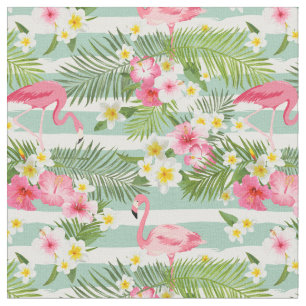 Flamingos And Stripes Fabric