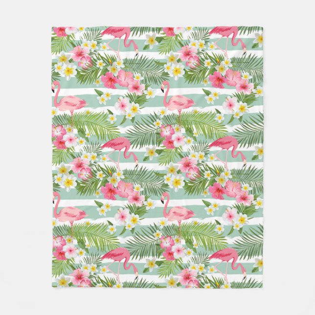 Flamingos And Stripes Fleece Blanket (Front)