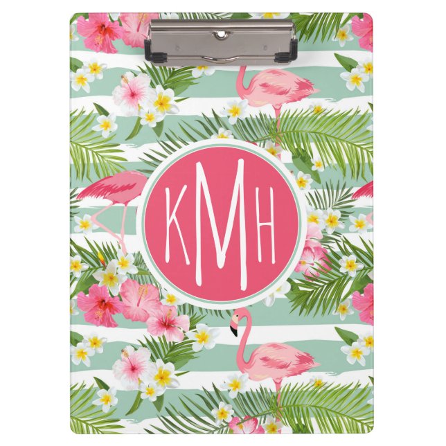 Flamingos And Stripes | Monogram Clipboard (Front)