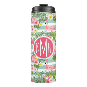 Flamingos And Stripes   Monogram Thermal Tumbler