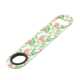Flamingos and tropical leaves bar key