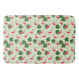 Flamingos and Tropical Leaves Bath Mat