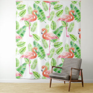 Flamingos and tropical leaves tapestry