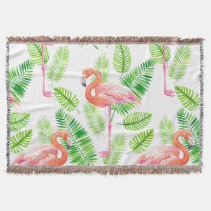 Flamingos and tropical leaves throw blanket