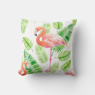 Flamingos and tropical leaves throw pillow
