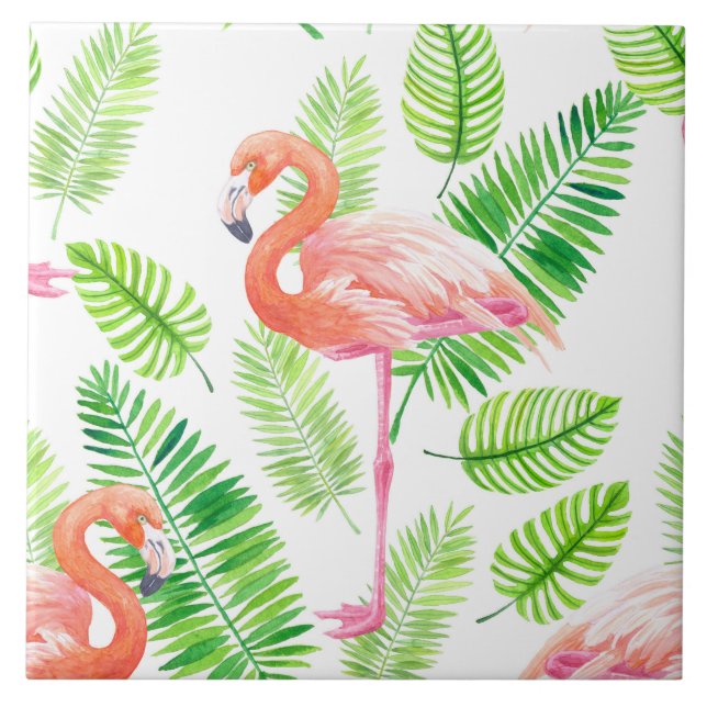 Flamingos and tropical leaves tile (Front)