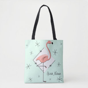 Flamingos Aqua diamond name all over tote bag