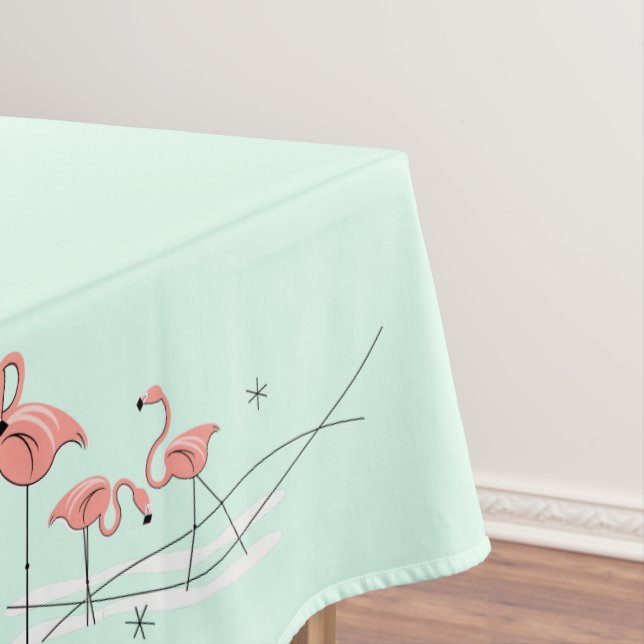 Flamingos Aqua Group border tablecloth (In Situ)