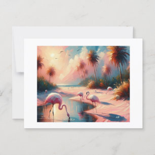 Flamingos at Water Edge,  Postcard