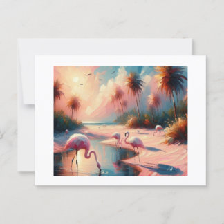Flamingos at Water Edge,  Postcard