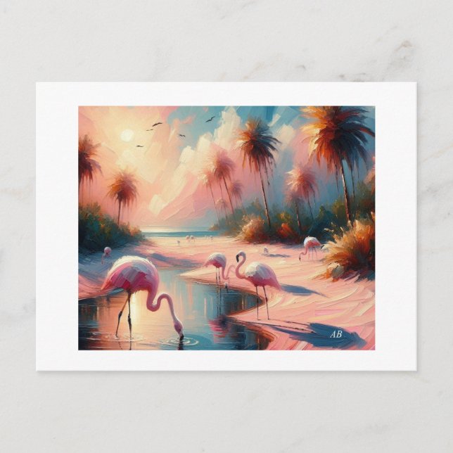 Flamingos at Water Edge,  Postcard (Front)