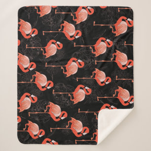Flamingos Birds: Vintage Textile Design Sherpa Blanket