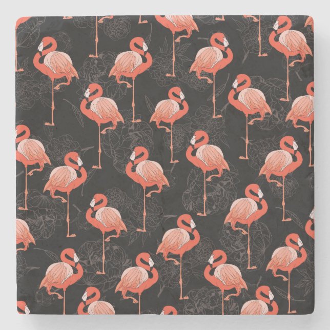 Flamingos Birds: Vintage Textile Design Stone Coaster (Front)