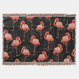 Flamingos Birds: Vintage Textile Design Throw Blanket