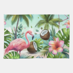 Flamingos & Coconuts Pattern Kitchen Towel