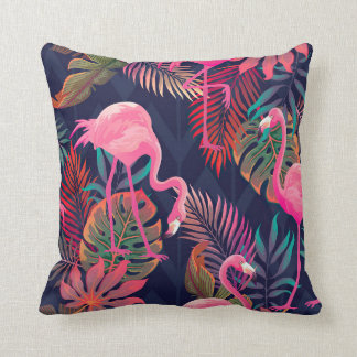 Flamingos Colourful Tropical Leaves Pattern Throw Pillow