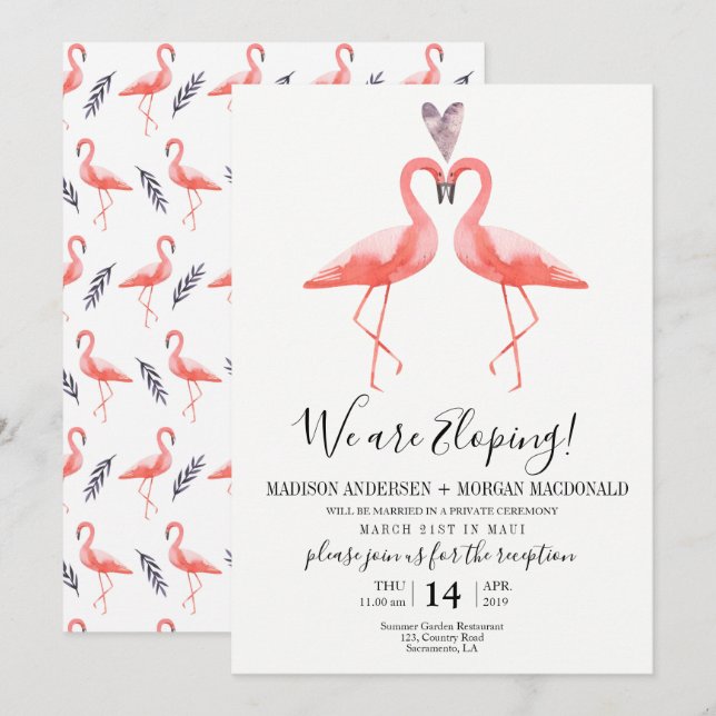 Flamingos Elopement reception invitation (Front/Back)