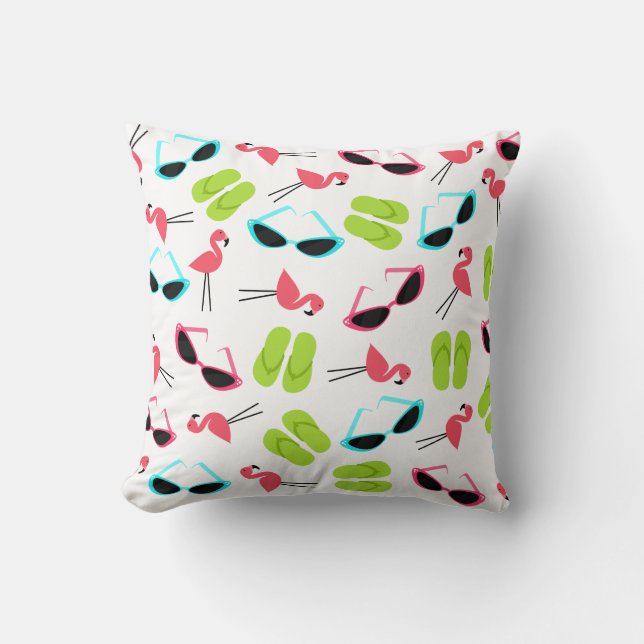 Flamingos Flip Flops & Sunglasses Pillow (Front)