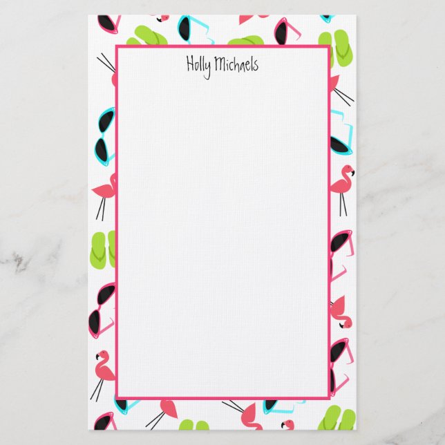 Flamingos Flip Flops & Sunglasses Stationery (Front)