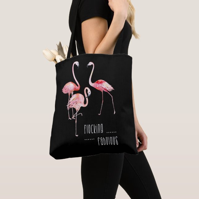 Flamingos Flocking Fabulous Funny Saying Gift Tote Bag (Close Up)