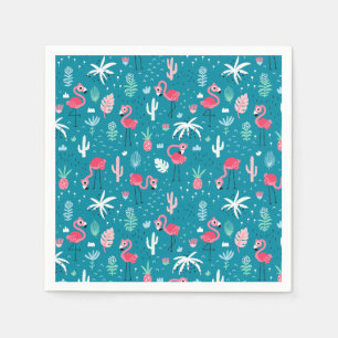 Flamingos, Flowers and Cactus Napkin