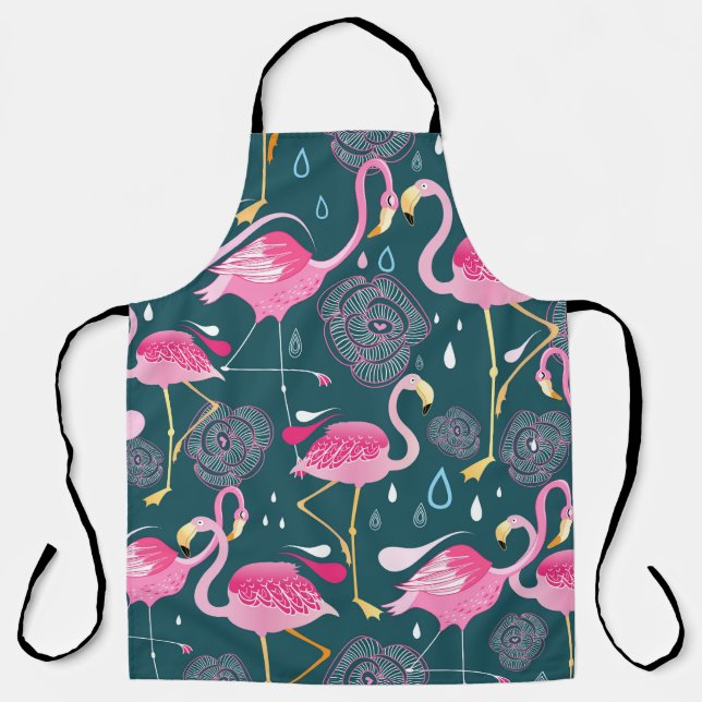 Flamingos Flowers: Dark Graphic Seamless. Apron (Front)