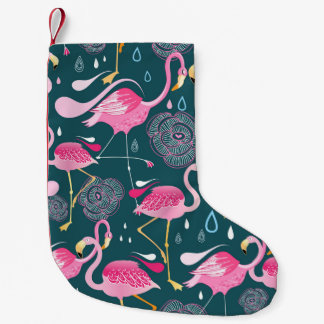 Flamingos Flowers: Dark Graphic Seamless. Small Christmas Stocking