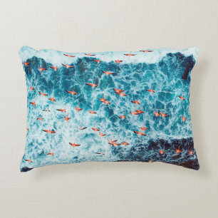 Flamingos flying on the beach of caribbean sea, Lo Accent Pillow