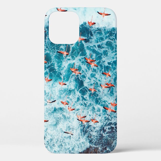 Flamingos flying on the beach of caribbean sea, Lo Case-Mate iPhone Case (Back)