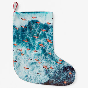 Flamingos flying on the beach of caribbean sea, Lo Small Christmas Stocking