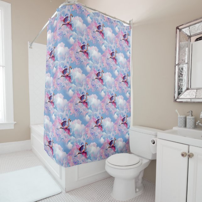 Flamingos Flying Whimsical Retro Pattern (In Situ)