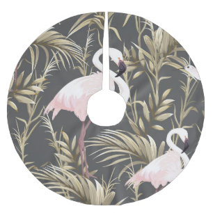 Flamingos & Gold: Pink Tropical Elegance. Brushed Polyester Tree Skirt