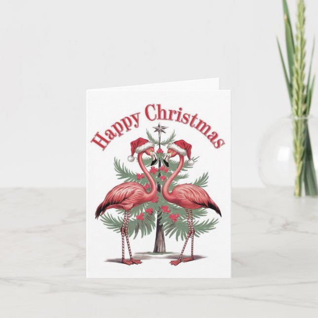 Flamingos Happy Christmas Summer Card (Front)