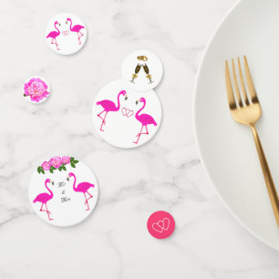 Flamingos, hearts, peony flowers & laurel wedding confetti