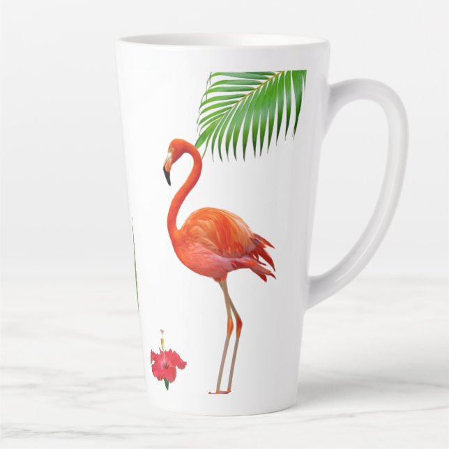 Flamingos, hibiscus and palm leaves latte mug (Right)