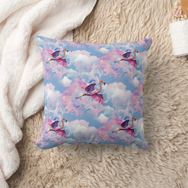 Flamingos in Flight Whimsical Retro Pattern Throw Pillow (Blanket)