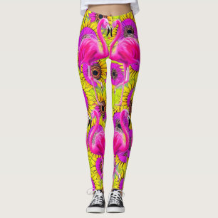 Flamingos In flower Background Leggings