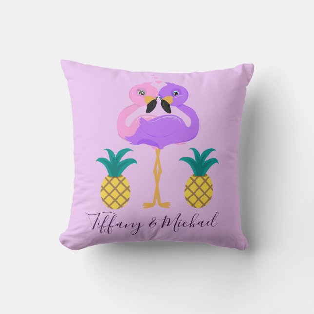 Flamingos in love couples throw pillow (Front)