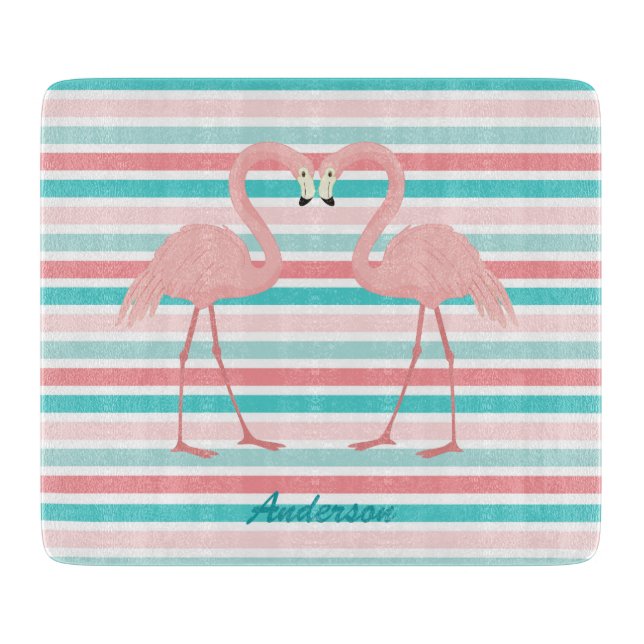 Flamingos in Love Personalized Cutting Board (Front)