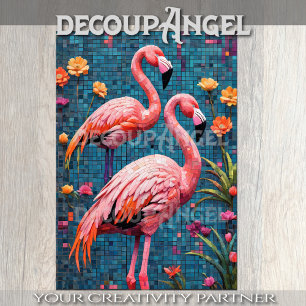 Flamingos in Mosaic Style Decoupage Tissue Paper
