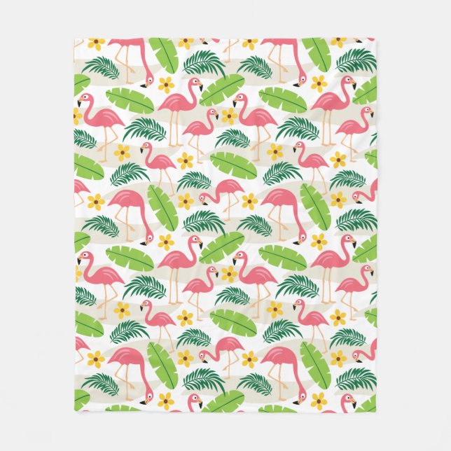 Flamingos in Paradise Fleece Blanket (Front)