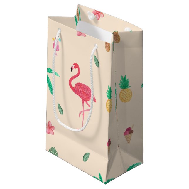 Flamingos in the Summer Small Gift Bag (Front Angled)