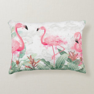 flamingos in tropical plants on a textured backgro accent pillow
